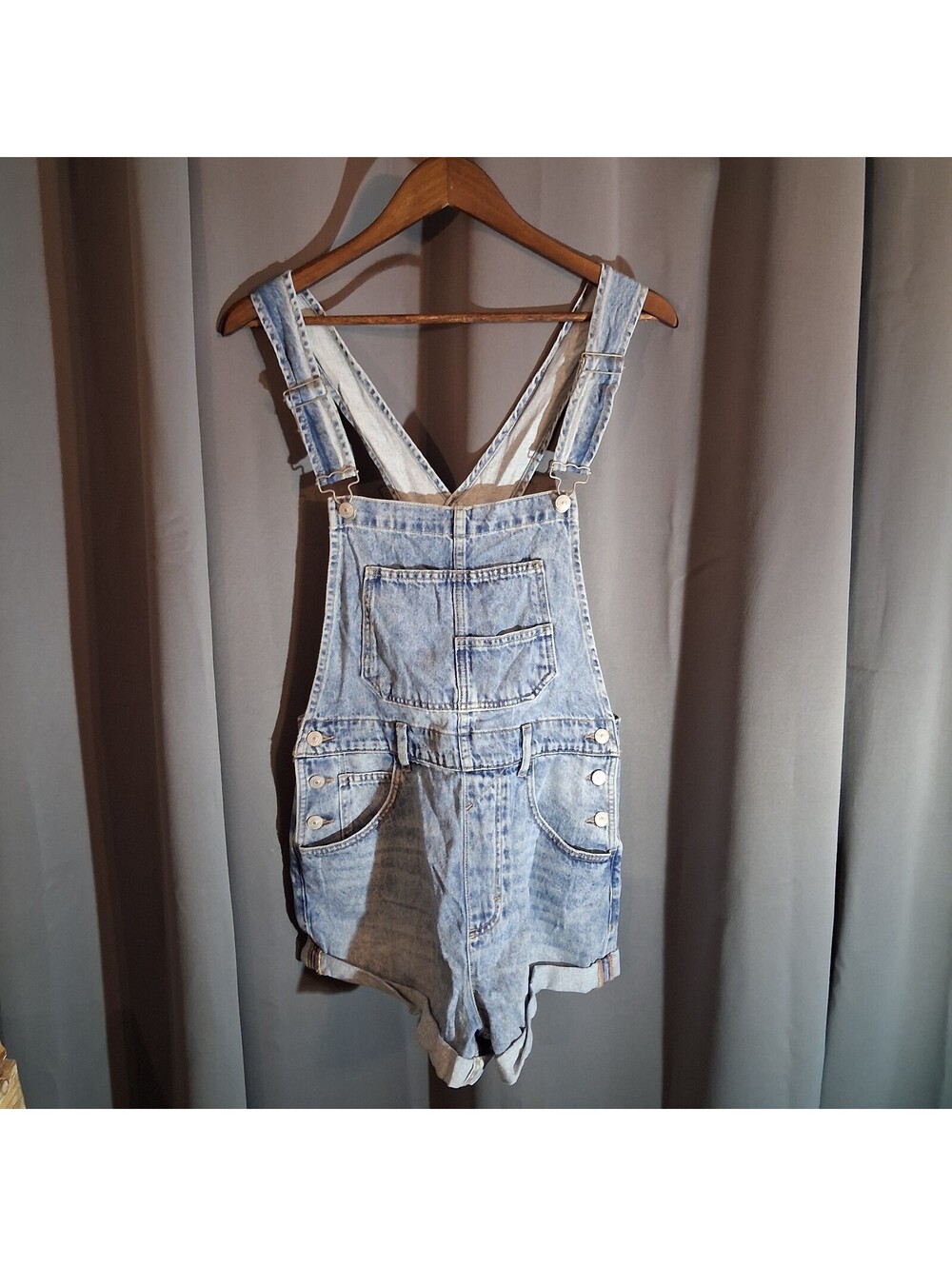 We The Free Light Wash Denim Short Overalls